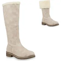 Van Hill Damen Winterstiefel Warm Gefütterte Stiefel Winter Boots Kunstpelz 820371, Farbe: Creme, Größe: 36