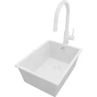 PrimaGran Granitspüle Alles Weiß 36x47cm, Spülbecken 1 Becken + Küchenarmatur 40x20cm + Ablauf-Set, Küchenspüle ab 40er Unterschrank - London Slim