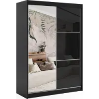 ALTDECOR Kleiderschrank mit Spiegel und Schiebetüren, kugelgelagerte Führungsschienen und Aluminium-Leisten - VIVONA - 150 cm - Schwarz