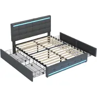 Xdovet Polsterbett(140*200)LED-Polsterbett mit 4 Schubladen+2 USB-Ladestationen,Bettrahmen mit LED-Kopfteil-Fußteil,gepolstertes Plattformbett mit Stauraum