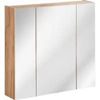 Comad Badezimmerschrank Mit Spiegel 80 Cm, 3 Türen, Eiche Gold, Hängend