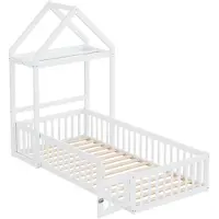 Xdovet Kinderbett 90 x 200, Kinderbettgestell aus Massivholz mit Stauraum, Vollschutzgitter und Türen und Lattenrost