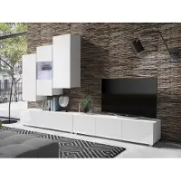 EURO-MEBLE Wohnwand CALABRINI-17 Wohnzimmer-Set Hängewohnwand Schrankwand mit LED-Beleuchtung TV-Schrank Vitrine Moderne Anbauwand Hochglanz (Weiß)