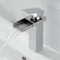 Meoiruery Wasserfallarmatur für Badezimmer, schwarz, hohe Wasserfall-Waschtischarmatur, moderne Waschtischarmatur für Badezimmer, Einhebelmischer aus Messing mit hohem Auslauf