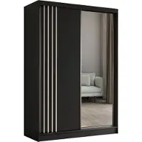 ALTDECOR Kleiderschrank mit Spiegel und Schiebetüren, kugelgelagerte Führungsschienen und Aluminium-Leisten, LED-Beleuchtung (16 Farben) und Fernbedienung - NALLA - 150 cm (Schwarz + Schwarz + Weiß)