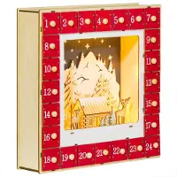 Xkiss Weihnachtskalender mit LED-Lichtern und 24 Schubladen Adventskalender Weihnachtsdekoration 34 x 7 x 34 cm Rot