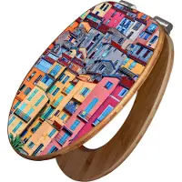 Banjado Design WC Sitz Bambus Absenkautomatik -Häuserberg - Toilettendeckel mit Absenkautomatik Holz/hochwertiger Bambus Klodeckel/WC-Sitz für alle gängigen Toiletten [TDB2 10865]