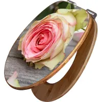 Banjado Design WC Sitz Bambus Absenkautomatik - Rosa Rose - Toilettendeckel mit Absenkautomatik Holz/hochwertiger Bambus Klodeckel/WC-Sitz für alle gängigen Toiletten [TDB2 10231]