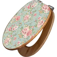 Banjado Design WC Sitz Bambus Absenkautomatik - Altrosa Blume - Toilettendeckel mit Absenkautomatik Holz/hochwertiger Bambus Klodeckel/WC-Sitz für alle gängigen Toiletten [TDB2 10805]