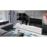 EURO-MEBLE Wohnwand CALABRINI-18 Wohnzimmer-Set Hängewohnwand Schrankwand Schrank TV-Schrank Moderne Anbauwand Hochglanz (Schwarz + Weiß)