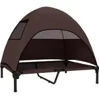 Slyrun Hundeliege Outdoor mit Dach, Erh?htes Hundebett für Gro?e Hunde, 91 x 76 x 90 cm, Kaffee