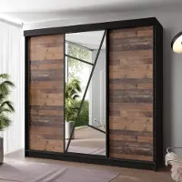 KIER FURNITURE Schrank mit Spiegel - Kleiderschrank mit Schiebetüren, 250x205x59 cm