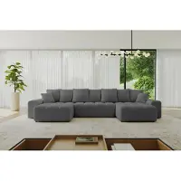 ALTDECOR Ecksofa in U-Form mit Schlaffunktion und Bettkasten ENIL-U 401x189x68 cm Grau - Corner Sofa Bett Eckcouch Couch L-Form Schlafcouch Ausziehbar Wohnlandschaft Schlafsofa Cauchsofa