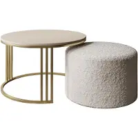 Lookway Couchtisch mit Hocker LORI MAT gebürstetes Gold/Kaschmir matt, Coral 65