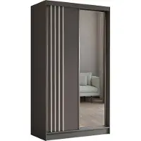 ALTDECOR Kleiderschrank mit Spiegel und Schiebetüren, kugelgelagerte Führungsschienen und Aluminium-Leisten, LED-Beleuchtung (16 Farben) und Fernbedienung - NALLA - 120 cm (Grau + Grau + Weiß)