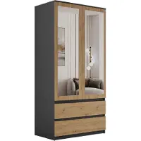Lookway Zweitrüriger Schrank HANA SS-90 mit Spiegel, Artisan Eiche / Anthrazit