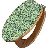 Banjado Design WC Sitz Bambus Absenkautomatik -Kaleidoscop Grün - Toilettendeckel mit Absenkautomatik Holz/hochwertiger Bambus Klodeckel/WC-Sitz für alle gängigen Toiletten [TDB2 11169]