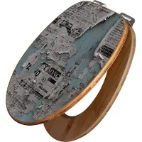 Banjado Design WC Sitz Bambus Absenkautomatik -Wand mit Zeitungen - Toilettendeckel mit Absenkautomatik Holz/hochwertiger Bambus Klodeckel/WC-Sitz für alle gängigen Toiletten [TDB2 10549]
