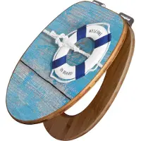 Banjado Design WC Sitz Bambus Absenkautomatik -Blauer Rettungsring - Toilettendeckel mit Absenkautomatik Holz/hochwertiger Bambus Klodeckel/WC-Sitz für alle gängigen Toiletten [TDB2 12763]