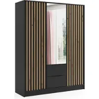 ALTDECOR Kleiderschrank NERA mit Spiegel und selbstschließenden Flügeltüren mit Lamel - 150 cm Schwarz / Artisan