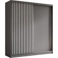 ALTDECOR Kleiderschrank mit furnierten Schiebetüren, kugelgelagerte Führungsschienen und Aluminium-Leisten - LABELO - 200 cm - Grau / Weiß
