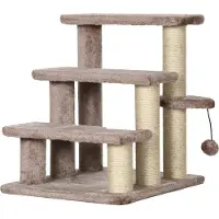 Slyrun Kratzbaum mit Haustiertreppe, 3 Stufen, Spielball, für Katzen bis 5 kg, 45x40x48cm, Braun
