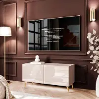 Lookway TV-Schrank COLGANTE 100 Kaschmir Hochglanz auf schrägen goldenen Beinen mit LED-Beleuchtung