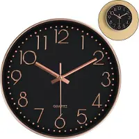 Slyrun 12 Zoll Wanduhr modern, leise Sweep-Uhrwerk, Schwarz mit Goldrahmen, Metallzeiger, Kunststoffzifferblatt, für Wohnzimmer, Schlafzimmer, Büro