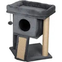 Slyrun Katzenkratzbaum mit Kratzmatte, Spielball und Katzenhaus - Beige, 40x40x57 cm für aktive Katzen