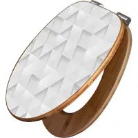 Banjado Design WC Sitz Bambus Absenkautomatik -Weisse Dreiecke - Toilettendeckel mit Absenkautomatik Holz/hochwertiger Bambus Klodeckel/WC-Sitz für alle gängigen Toiletten [TDB2 12495]