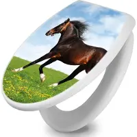 Banjado Toilettendeckel mit Absenkautomatik 37,3x45x5cm -Pferd - WC Brille Soft Close - hygienischer Toilettendeckel/Klodeckel Duroplast mit Edelstahl Scharnieren - einfache Montage [TDW 10021]