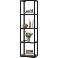 Slyrun LED-Stehlampe mit 4-stufigem Regal, Leuchtregal mit 4 Glasf?chern, Fu?schalter, MDF, Schwarz