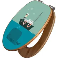 Banjado Design WC Sitz Bambus Absenkautomatik -Rettet die Wale - Toilettendeckel mit Absenkautomatik Holz/hochwertiger Bambus Klodeckel/WC-Sitz für alle gängigen Toiletten [TDB2 11930]