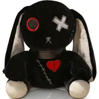 XTEILC Gothic Hase Plüsch Kaninchen(25cm,Schwarz) Plüschtier Kuscheltier Horror Häschen Ostern Plüschtiere Halloween Gruseliges Häschen Plüschtier Spielzeug
