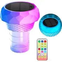 Slyrun Pool-Dosierschwimmer mit Solar-LED 7 Farben, bis zu 4 Chlortabletten, Chlorspender mit Fernbedienung, einstellbar und faltbar