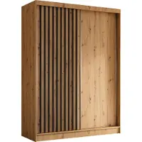 ALTDECOR Kleiderschrank mit furnierten Schiebetüren, kugelgelagerte Führungsschienen und Aluminium-Leisten - LABELO - 160 cm - Braun / Schwarz