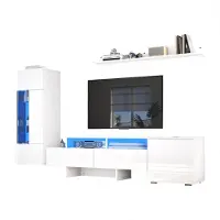 XTEILC TV Wohnwand Set 3-teilig, Hochglanz TV Wohnzimmermöbel-Set mit LED, modernes TV-Schrank,stehend und hängend, Acryl-Schranktüren, Glastrennwand