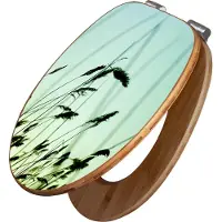 Banjado Design WC Sitz Bambus Absenkautomatik -Gräser - Toilettendeckel mit Absenkautomatik Holz/hochwertiger Bambus Klodeckel/WC-Sitz für alle gängigen Toiletten [TDB2 12534]