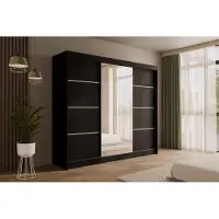 ALTDECOR Kleiderschrank mit Spiegel und Schiebetüren, kugelgelagerte Führungsschienen und Aluminium-Leisten - PAOKI - 250 cm Schwarz