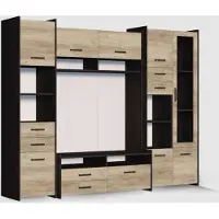 EasyFurniture Easy4You Wohnwand MOKKA MINI B:232 cm Eiche Canterbury/ Country Grau Stilvolles Funktionales Möbelset für Wohnzimmer Moderner Optik Bücherregal Lowboard Vitrine