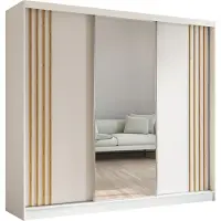 ALTDECOR Kleiderschrank mit Spiegel und Schiebetüren, kugelgelagerte Führungsschienen und Aluminium-Leisten, LED-Beleuchtung (16 Farben) und Fernbedienung - NALLA - 240 cm (Weiß + Weiß + Artisan)