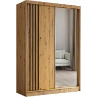 ALTDECOR Kleiderschrank mit Spiegel und Schiebetüren, kugelgelagerte Führungsschienen und Aluminium-Leisten - NALLA - 150 cm (Artisan + Artisan + Schwarz)