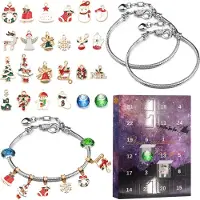 Topchances Schmuck Adventskalender 2022, Weihnachts Adventskalender für kinder, 24 Stück DIY Armband Halskette-Set,Silber