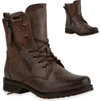 Mytrendshoe Damen Schnürstiefeletten Leicht Gefüttert Blockabsatz Stiefeletten 835417, Farbe: Khaki, Größe: 38