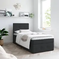 EURO-MEBLE Boxspringbett, Kinderbett MERA PREMIUM MINI 100x200cm + Topper T25 mit BettkästenEinzelbett, Stauraum, Jugendbett (Schwarz- AURA 18)