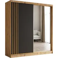 ALTDECOR Kleiderschrank mit Spiegel und Schiebetüren, kugelgelagerte Führungsschienen und Aluminium-Leisten - NALLA - 200 cm (Artisan + Schwarz + Artisan)