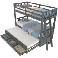 Xdovet Etagenbett,Kinderbett(Grau)Hausbett für Mädchen und Jungen,Bettgestell aus Kiefernholz und MDF mit Leiter undausziehbarem Bett und 3 Schubladen
