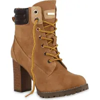 Van Hill Damen Schnürstiefeletten Worker Boots Stiefeletten Block Absatz 812259, Farbe: Braun, Größe: 36
