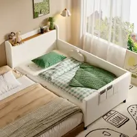Xkiss Kinder-Spleißbett,Polsterbett,Tagesbett, Schlafsofa mit Metallbettgestell, Kindernachttisch mit unterer Klapptür,3 kleine Aufbewahrungstaschen