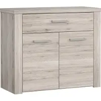 Forte Portland Kommode mit 2 Türen und 1 Schublade, Holzwerkstoff, Sandeiche, 38